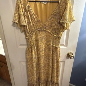 Max Studio Yellow Floral Maxi Dress with Ruffle Sleeves